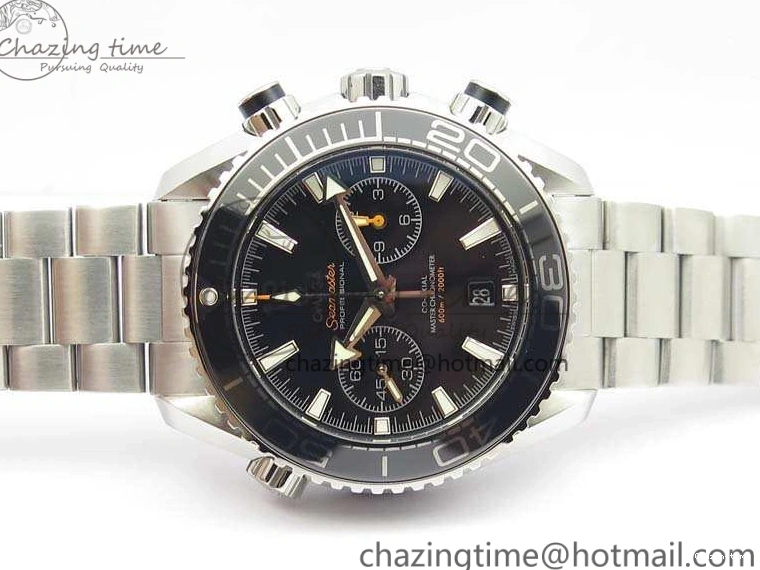 0513 Planet Ocean Master Chrono SS OM 1:1 Best Edition Black Dial On SS Bracelet A9900 V Fashionable 8113